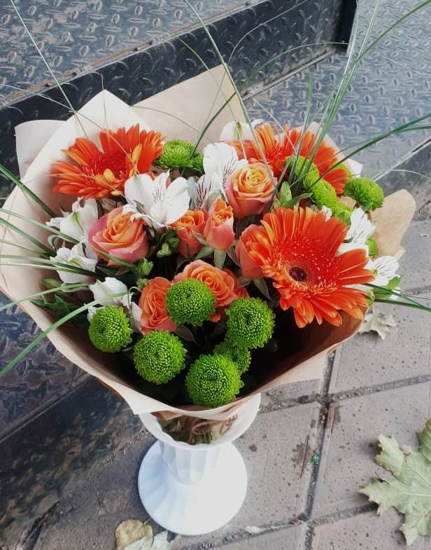 Букет цветов из: Герберы, Хризантемы, Альстромерии и Розы в Красково