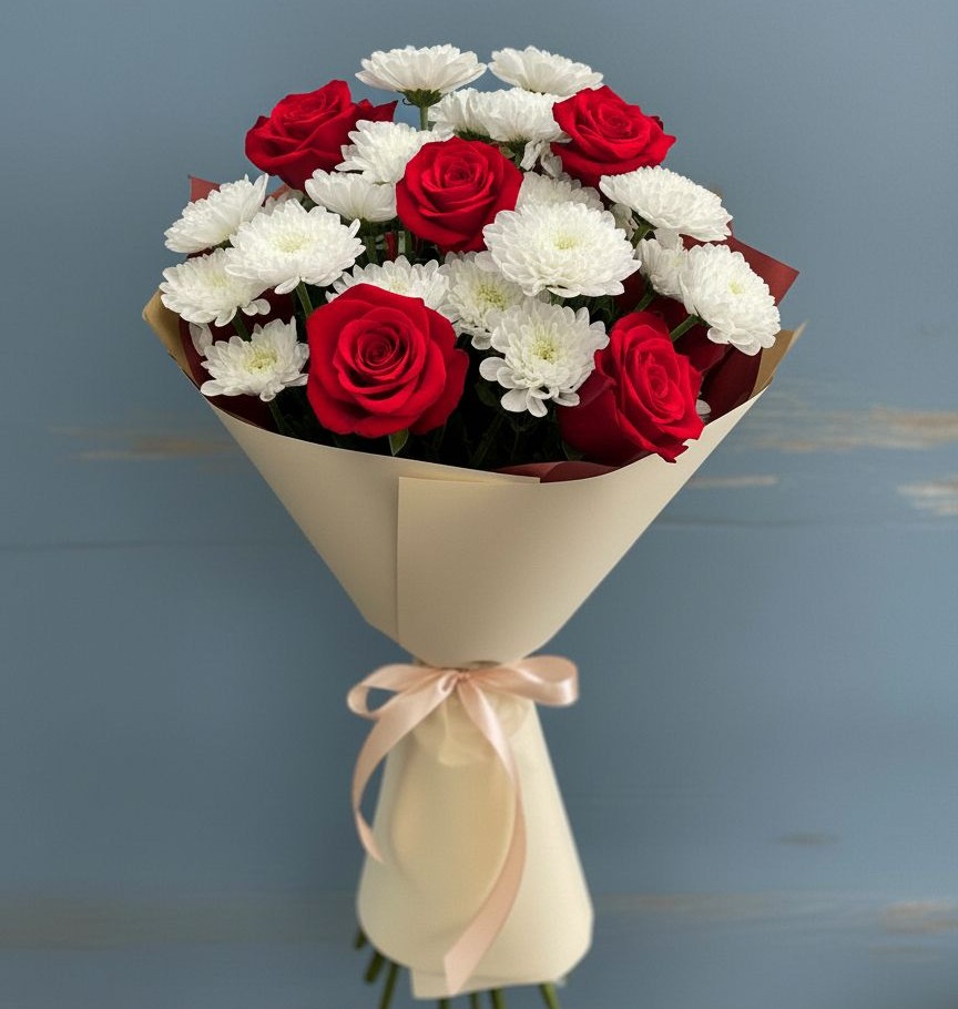 Букет цветов из: Розы и Хризантемы в Красково