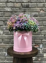 Цветочная композиция из Гипсофила и Розы в шляпной коробке в Красково