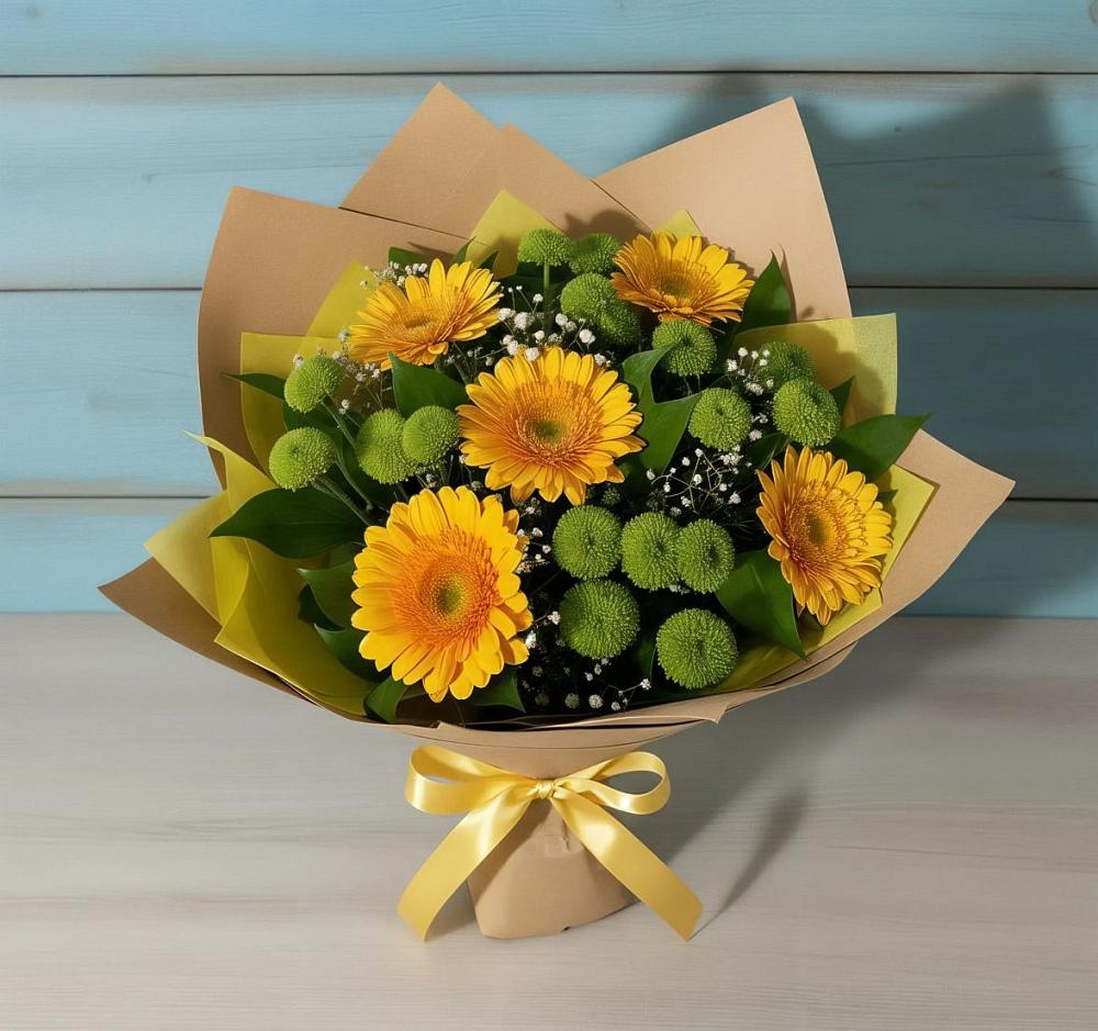 Букет цветов из: Герберы и Хризантемы в Красково