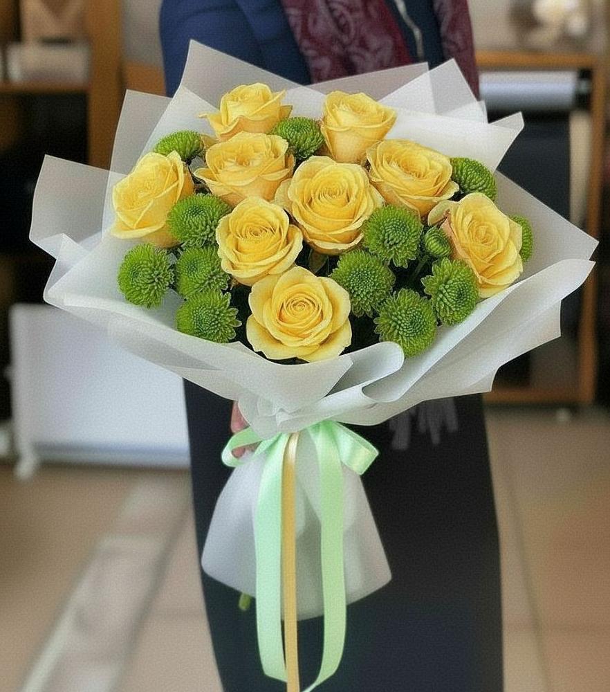 Букет цветов из: Хризантемы и Розы в Красково