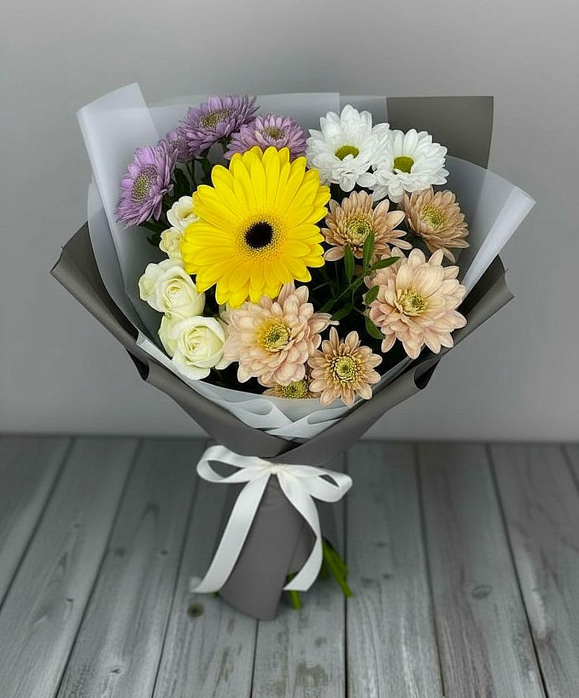 Букет цветов из: Розы, Герберы и Хризантемы в Красково