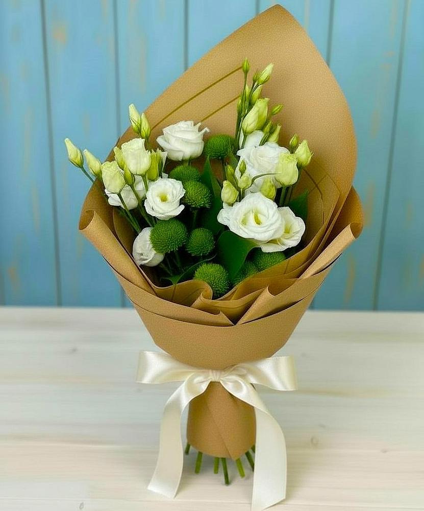 Букет цветов из: Хризантемы и Лизиантусы в Красково