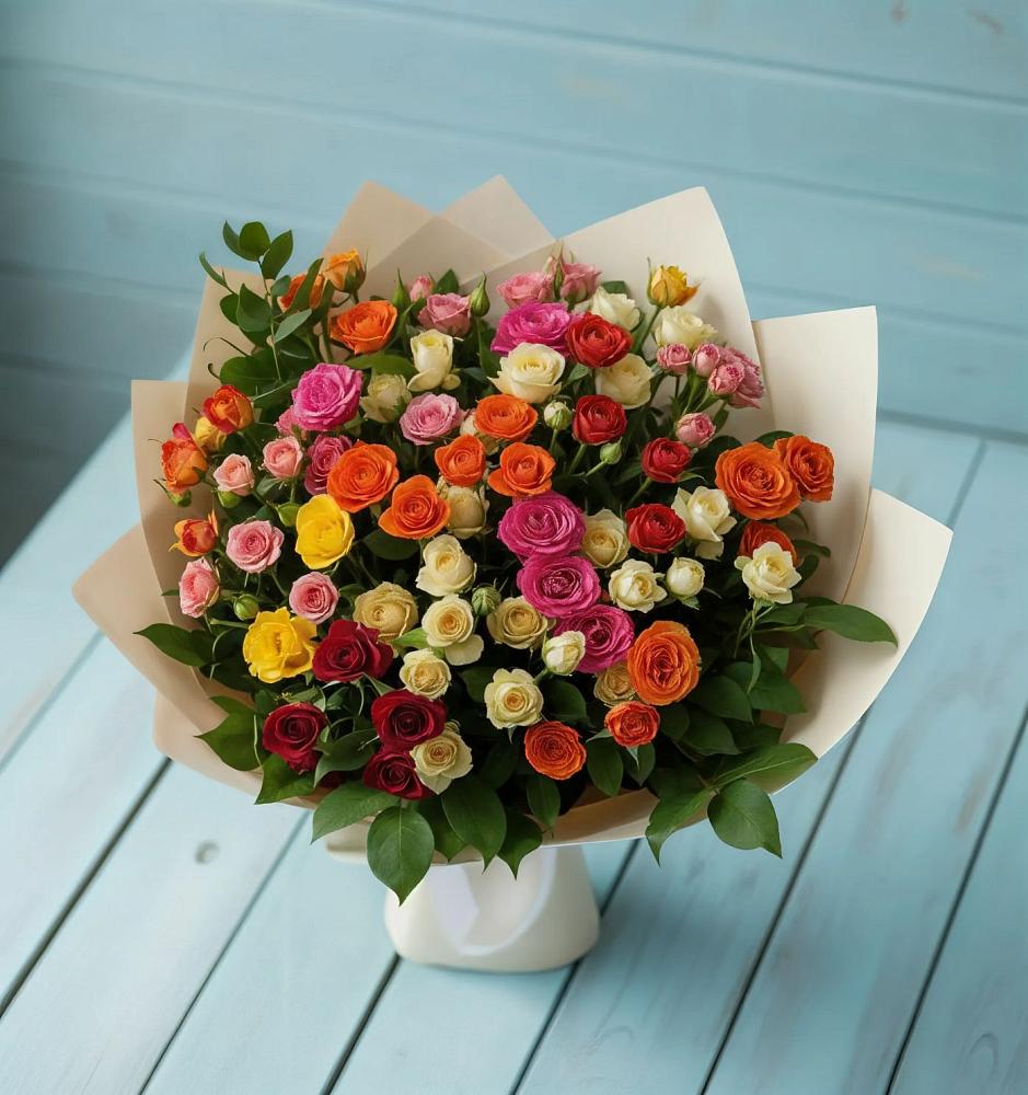 Букет Микс из разноцветных кустовых роз в Красково