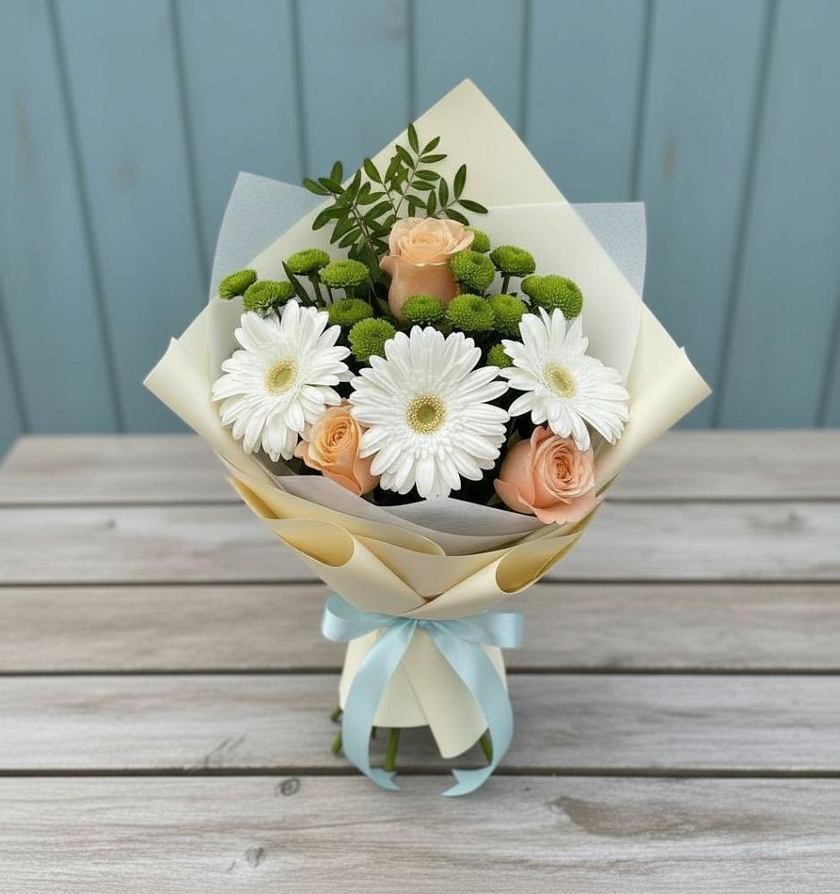 Букет цветов из: Герберы, Розы и Хризантемы в Красково