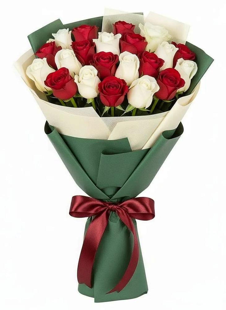 Букет Микс из красных и белых роз в Красково