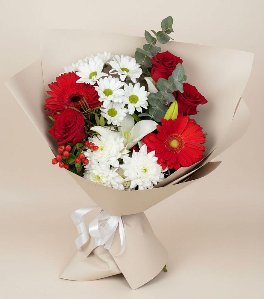 Букет цветов из: Розы, Хризантемы, Герберы и Лилии в Красково