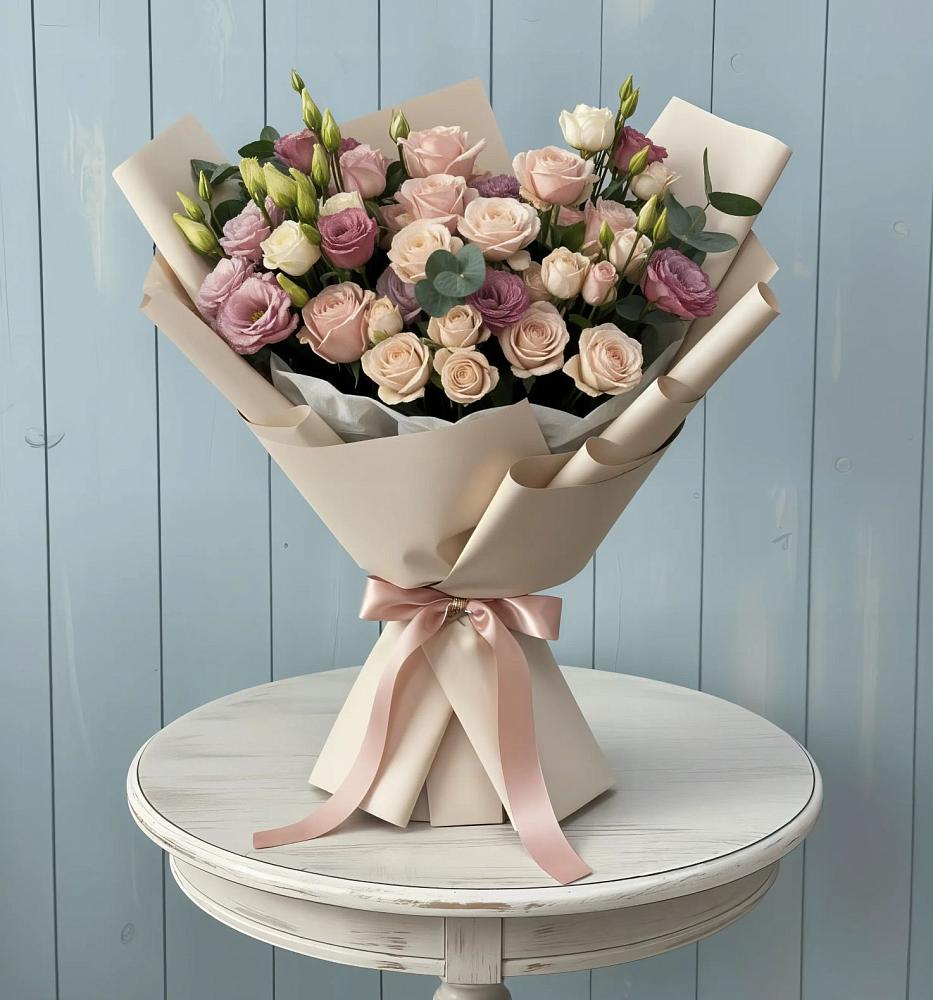 Букет цветов из: Розы и Лизиантусы в Красково