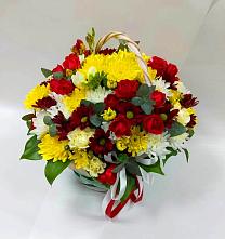 Цветочная композиция из Хризантемы и Розы в корзине в Красково