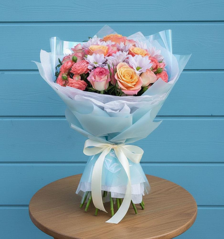 Букет цветов из: Хризантемы и Розы в Красково